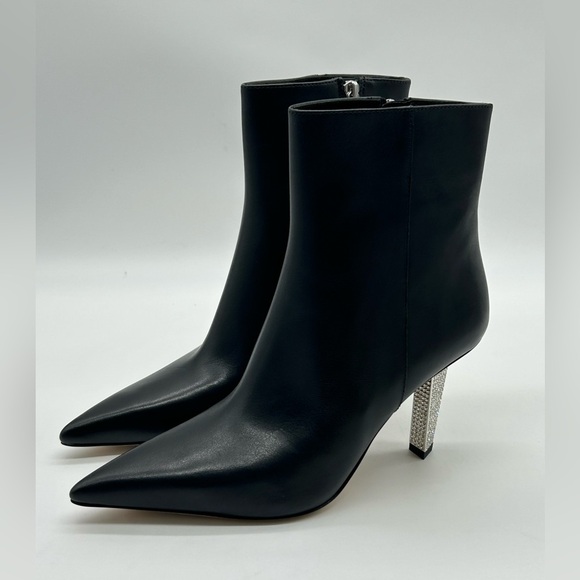 MICHAEL Michael Kors Black Leather Ankle Boots with Silver Heel Size 9M NWB - Picture 5 of 12